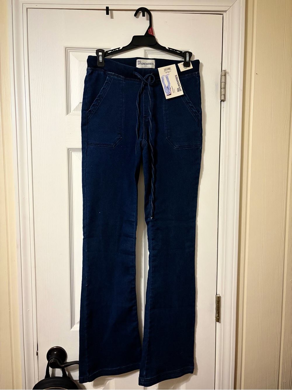 No Boundaries Dark Navy Drawstring Flare Jeans
